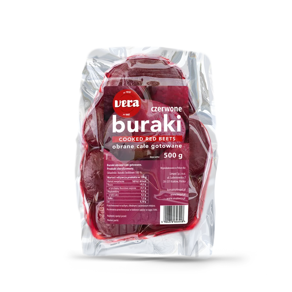 Peeled, whole beetroot, cooked Vera